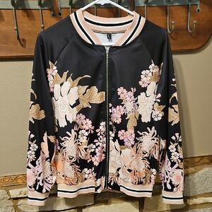 Blooming Jelly Floral Japenese Print Light Zip Up Jacket Size M/L